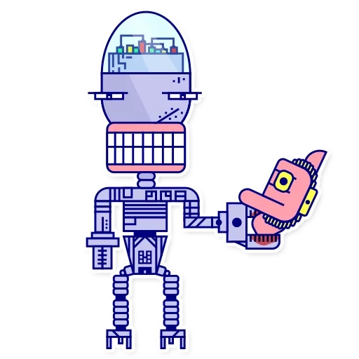il primo robot, robo sticker 79, il giro con un adesivo di robo, robot di personaggi pixel