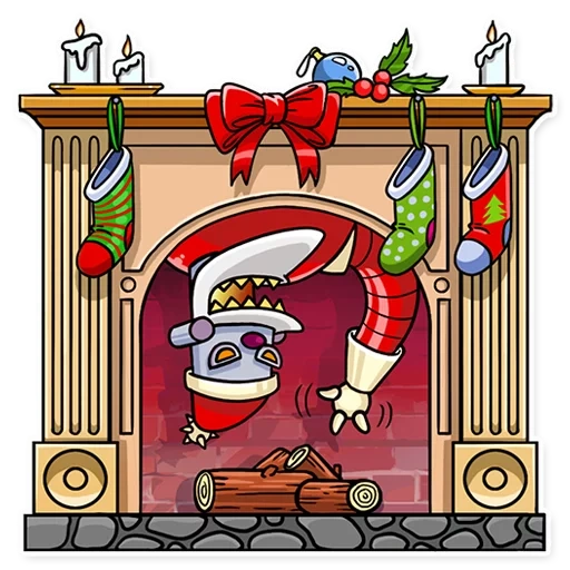 robo santa, santa claus, christmas fireplace drawing