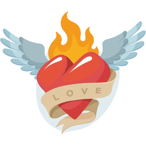 fuoco del cuore, cuore a doppia ala, cuore ardente, emblema del cuore caldo, emblema ali del cuore