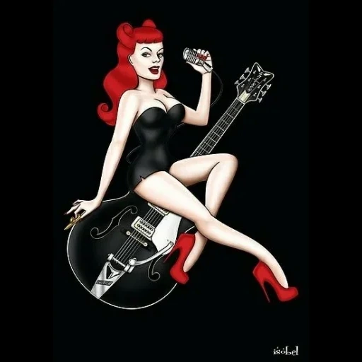 девушка, рокабилли, стиль пинап, рокабилли рок постер, рокабилли пин ап гитара
