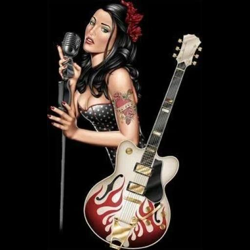 рокабилли, стиль рокабилли, девушка гитарой, рокабилли рок постер, рокабилли пин ап гитара