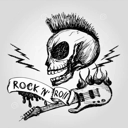 рисунки рок, панк эскизы, рисунки стиле рок, рисунки стиле панк, рисунки черепа стиле рок
