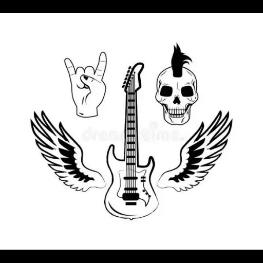 символы рока, гитара вектор, электрогитара, гитара крыльями вектор, гитара панк рок вектор
