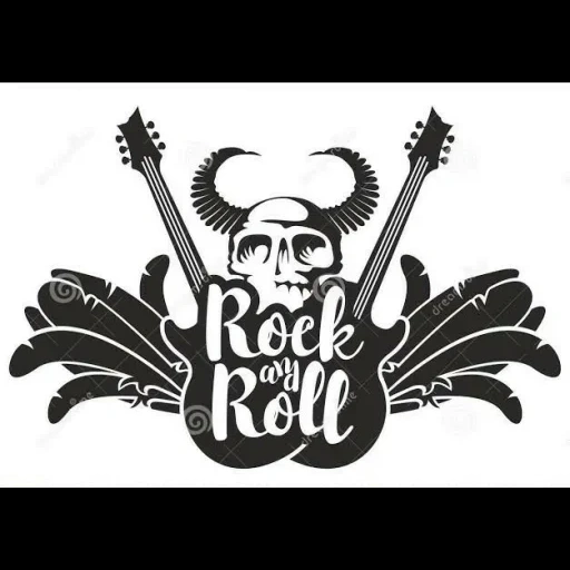 рок, логотип стиле рок, rock n roll вектор, рок н ролл надпись, крылья гитара череп