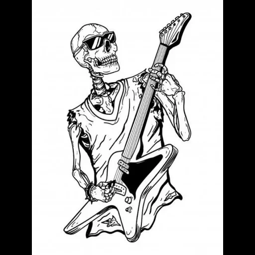 скелет гитарой, скелет гитарист, скелет гитарой тату, векторное изображение скелет гитарой, векторное изображение гитарист скелет