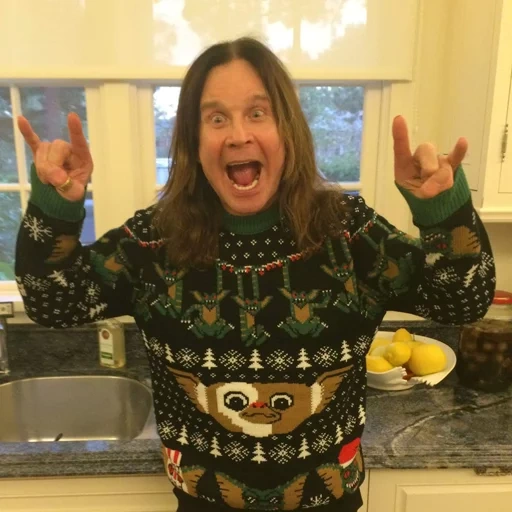 nouvel an, ozzi osborne, ozzy osbourne 15, pull de noël, pull de noël laid