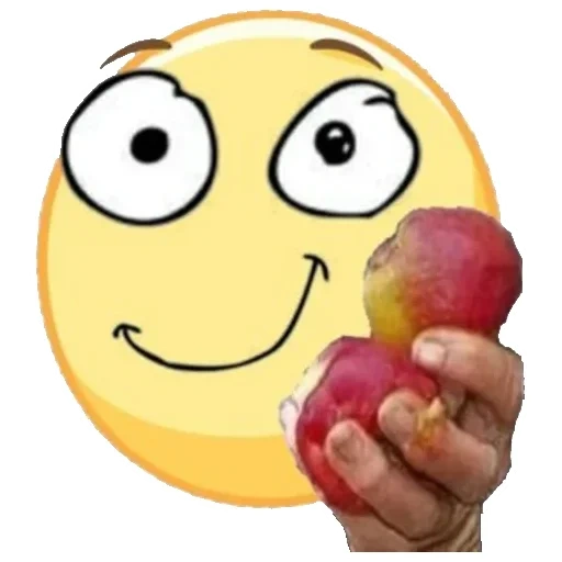 emotikon lucu, emotikon smiley, smileik makan apel, emotikon populer, smiley makan apel
