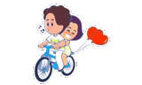 kartun, filho, romântico, bicicleta, canção de amor