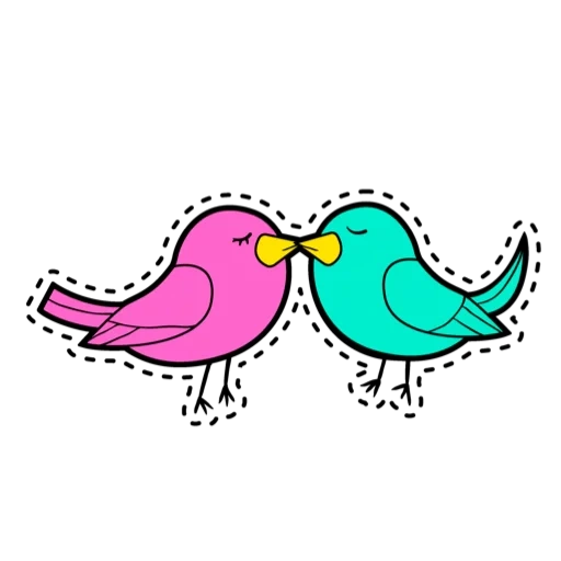 burung kecil, pasangan burung kartun, pola ciuman burung, pola pernikahan burung, garis besar burung dalam cinta