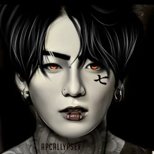 arte de jungkook, jungkook demon, jungkook vampire, jung jungkook demon, bts vampiros jungkook