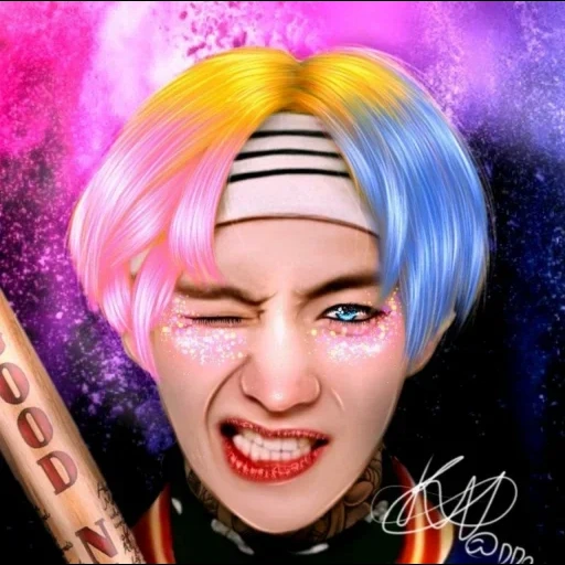 asiático, bts taehyung, los muchachos bangtan, taehen harley quinn, kim taehen harley quinn