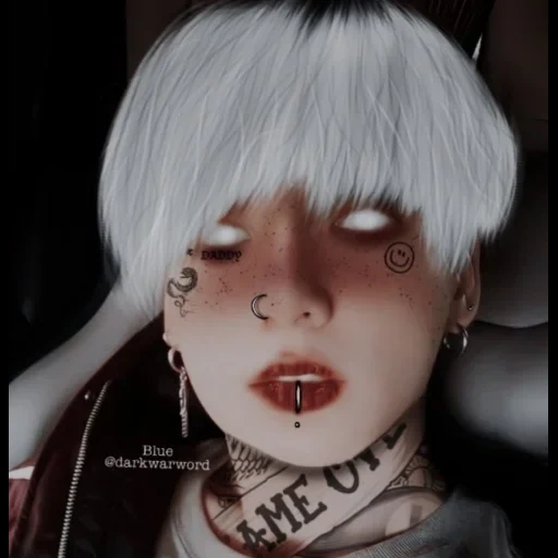 humano, mujer joven, maquillaje de halloween, retrato digital, bts taehen piercing language