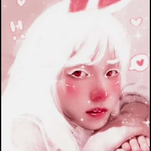 asian, people, cartoon make-up, make-up rabbit is cute, albino rabbit makeup