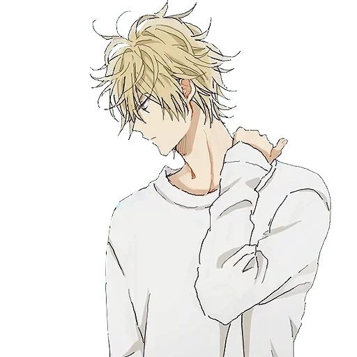 figure, anime boy, cartoon characters, blonde cartoon sadness, anime character boy