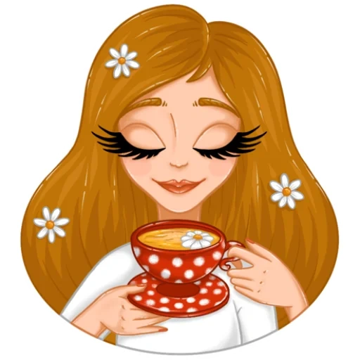 vasilisa, cartoon da coffee girl, girl drinks coffee vector