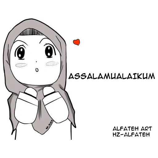 chica, hijab anime, imagen de animación, animación musulmana, chica con lápiz
