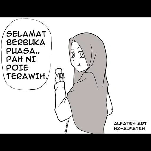 kartun, muslim, junge frau, muslim, comics hijabe