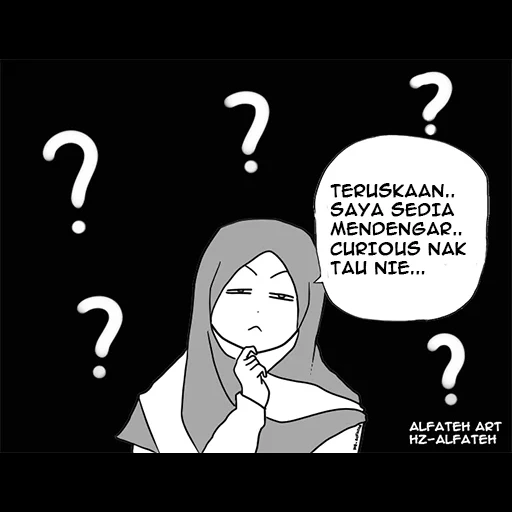 young woman, baca komik, gambar kartun, comics hijabe, hijab muslim