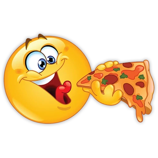 sorrido di pizza, pizza smiley, la faccina è deliziosa, emoticon di koloboki, smidiik mangia la pizza