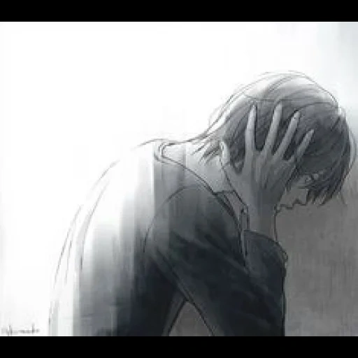 грусть, рисунок, аниме грустные, аниме парень скучает, плачущие аниме парни
