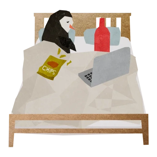 cama, interno, ilustração, oleg boroding penguin, cartoon de cabeceira