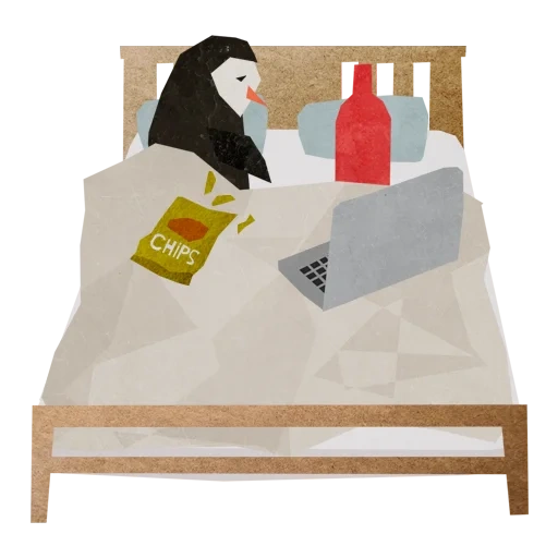 bed, interior, illustration, oleg borodin penguin, cartoon bed on top