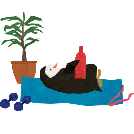 человек, грустный пингвин, домашнее растение, олег бородин пингвин, векторные иллюстрации