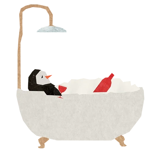 penguin, baño penguin, pingüino cansado, penguin triste, oleg borodin penguin