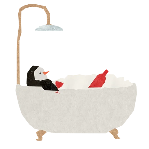 i pinguini, bagno con pinguino, pinguino stanco, pinguino triste, oleg borodin pinguino