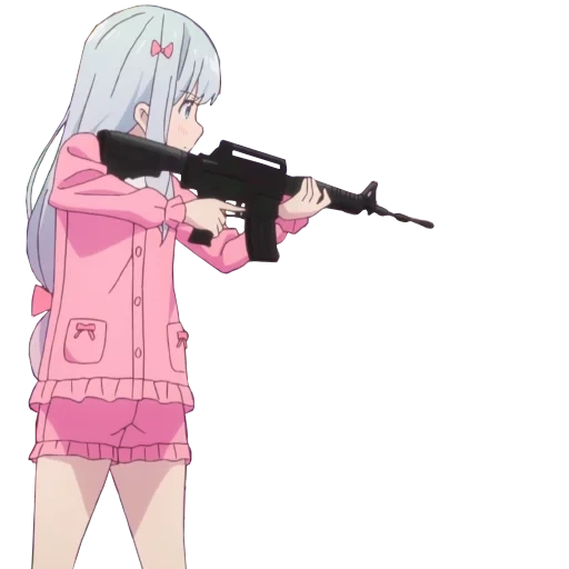 sagiri, animação de arma, arma de anime, quangu zuo jiili, anime girl with gun