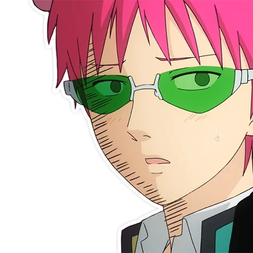 saiki kusuo, saiki kusuo, karakter anime, saiki kusuo saiko, pria anime dengan rambut merah muda kacamata hijau saiki kusuo
