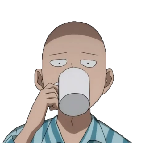рисунок, сайтама, ванпанчмен, аниме ванпанчмен, сайтама пьет кофе