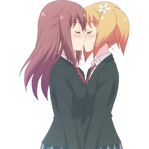 anime yuri, kiss of anime, fiore di ciliegio trick, anime yuri sakura trucchi, trucchi di animazione di sakura haruka