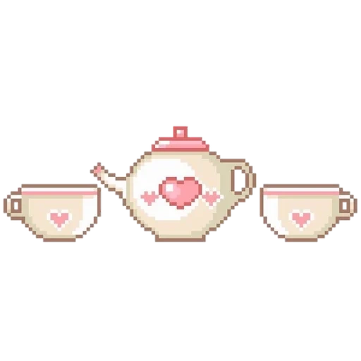пиксель арт, пиксельный чай, розовый чайник, пиксельный чайник, пиксельная чашка чая