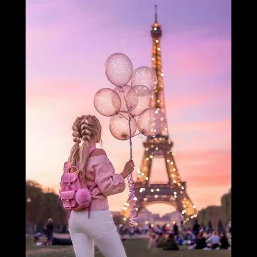 девушка, скриншот, эйфелева башня, асель иманкулова, воздушные шарики