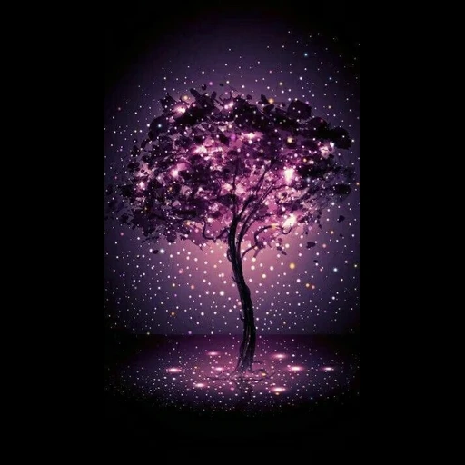темнота, черный фон, фиолетовый фон, блестящее дерево, абстрактное дерево