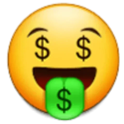 texto, dinero emoji, dólar sonriente, emoji emoticones, smiley en dólares de ojos
