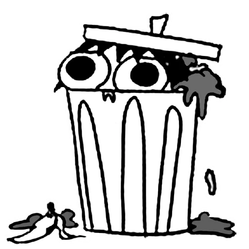 bacs à ordures, benne à ordures avec les yeux, motif de la poubelle, sarah apos s scribbles pack, dessins animés de poubelle
