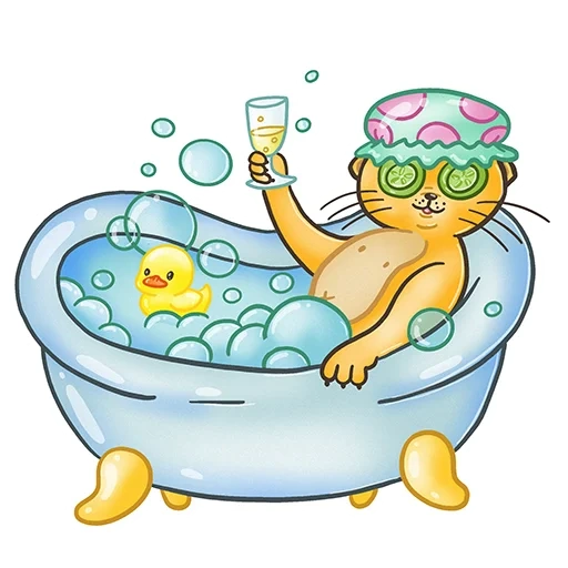 gato, bita el baño, bañera, baño de dibujos animados, la espuma del baño es dibujos animados