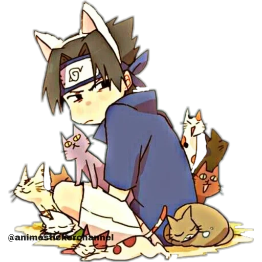 naruto, sasuke lin, naruto kiba, gatto sasuke, seal sasuke di colore