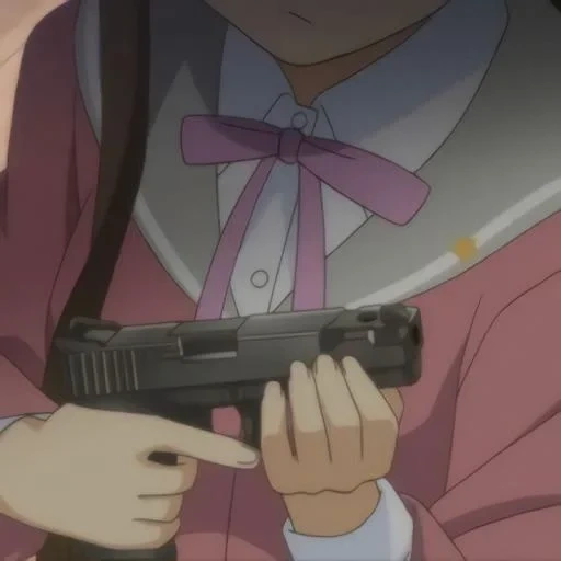 anime con una pistola, síndrome de animashnik, las capturas de pantalla de anime son armas, pistola de anime de babilonia, el anime cobra el arma