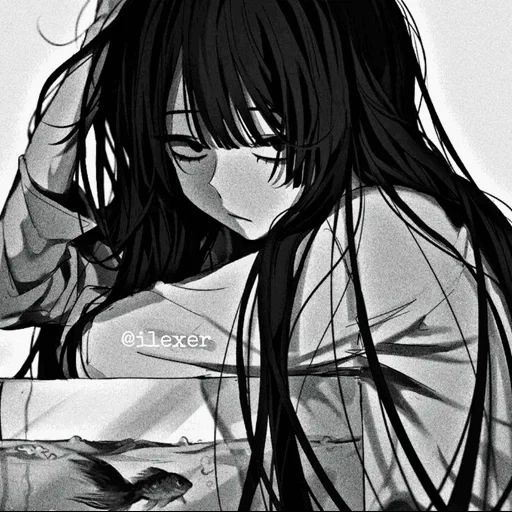 bande dessinée animée, anime noir, anime girl, caricature triste, anime triste