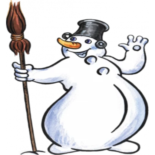 snowman, the snowman waves, a snowman with a broom, clipart snowman, funny snowmen