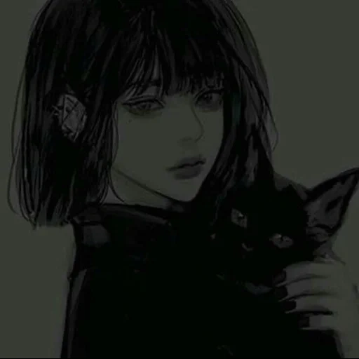 cat, animation, dark anime, cat animation, anime girl