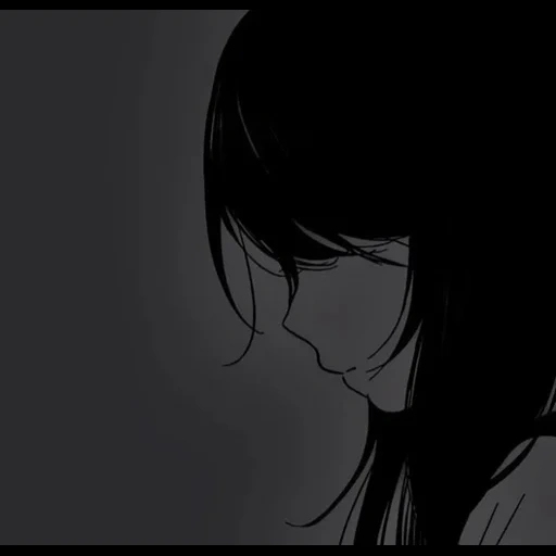 animation, figure, cartoon cute, sad animation, black and white cartoon sad girl