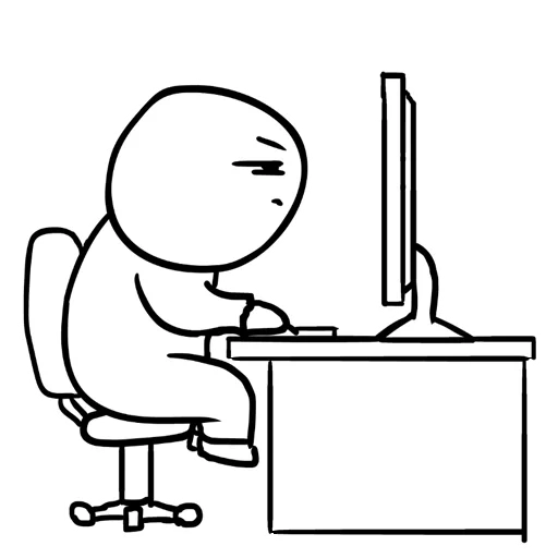 a fixing device on a computer, a seated person, stickman is sitting in front of the computer