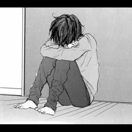 chicos de anime tristes, niño de anime está triste, chico triste dibujando con un lápiz, el chico llora anime, anime triste