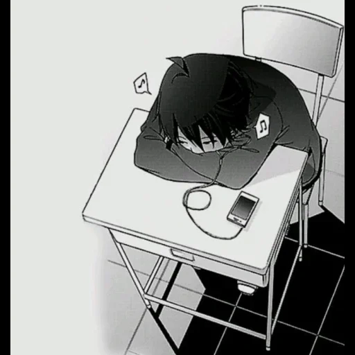 грустный аниме парень, уставший аниме парень, аниме одиночество, аниме парень усталый, рисунок