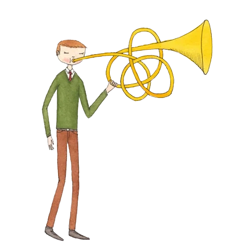 you horn, ilustraciones, patrón de trompeta, pequeña persona, arte ilustrado