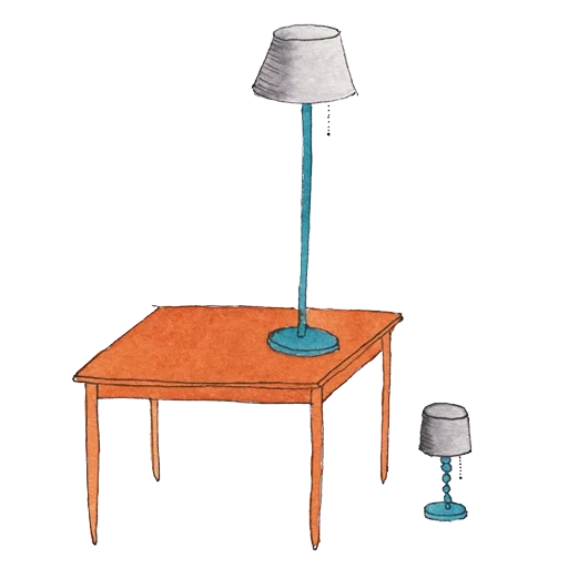 table, furniture, floor lamp, table lamp, floor lamp